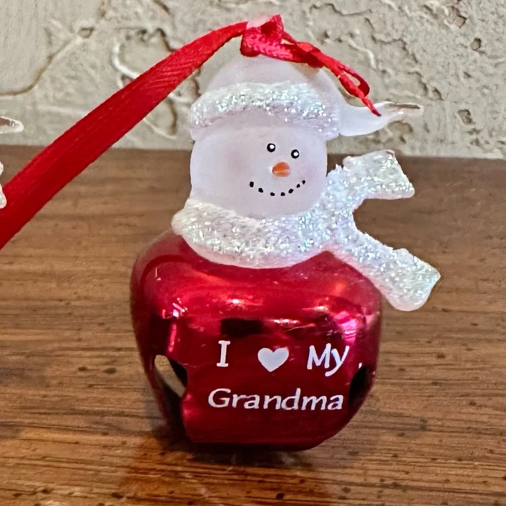 2 Snowman Jingle Bell Christmas Ornaments I Love My Grandpa & I Love My Grandma